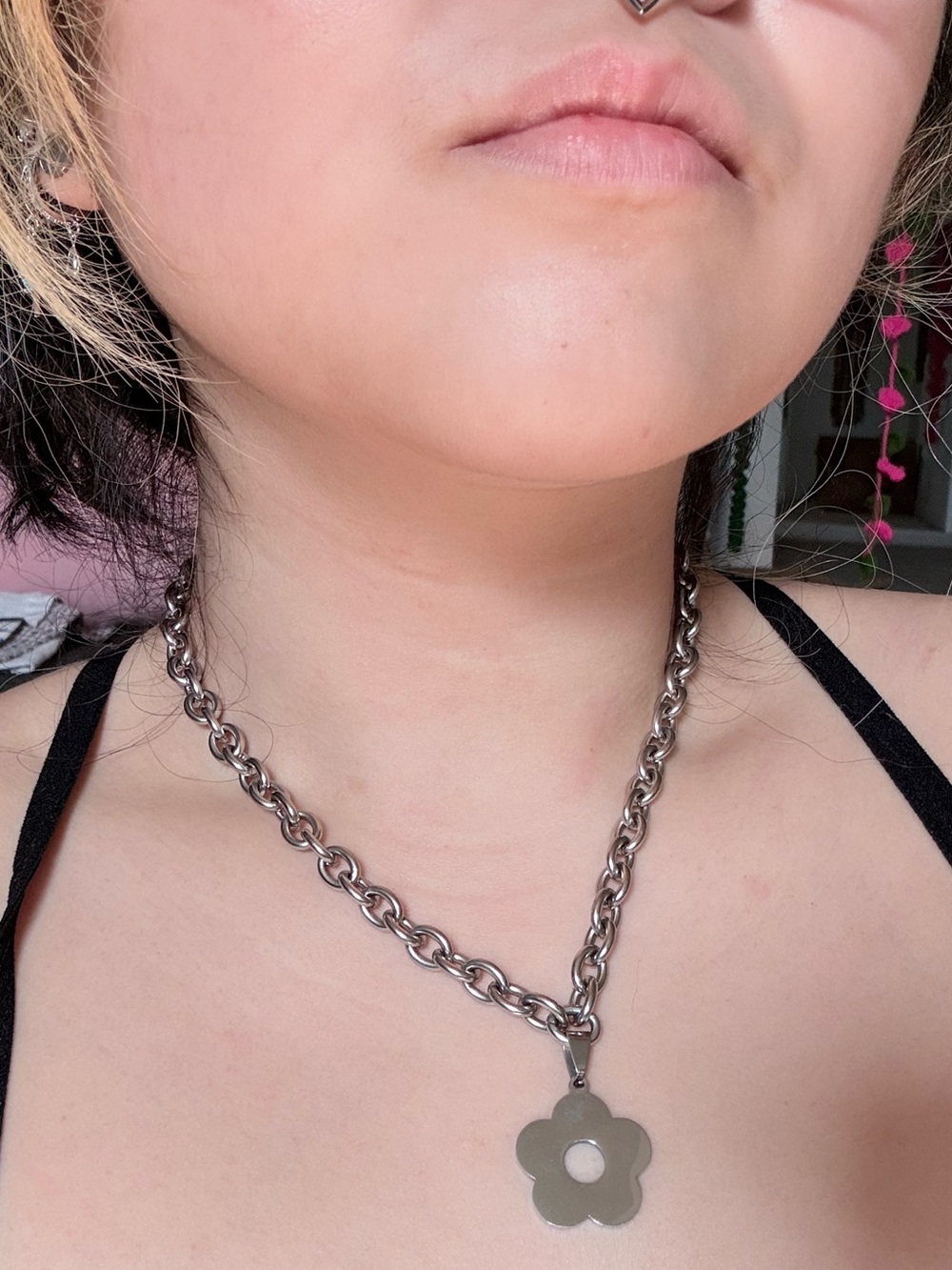 Chunky Stainless Steel Flower Necklace